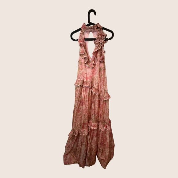 🩷 ANTHRO BHLDN LANDON ORGANZA 3D RUFFLE MAXI DRESS FLORAL PINK NWT MEDIUM - Picture 4 of 8